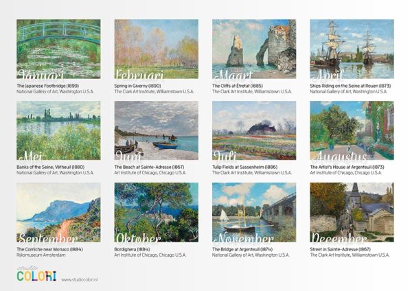 Studio Colori verjaardagskalender de mooiste schilderijen van Monet achterkant