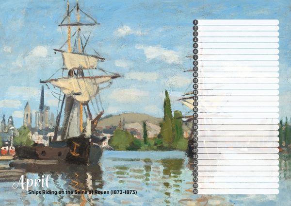 Studio Colori verjaardagskalender de mooiste schilderijen van Monet schepen op de Seine in Rouen