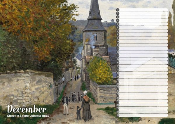 Studio Colori verjaardagskalender de mooiste schilderijen van Monet straat in Sainte-Adresse