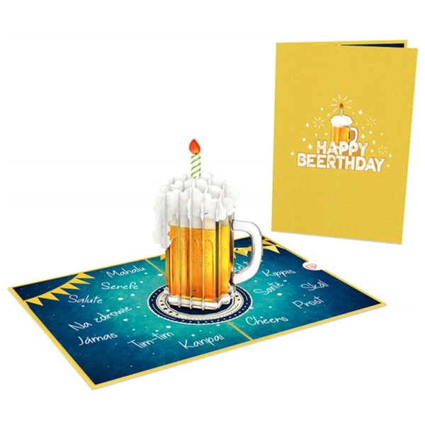 Papercrush pop-up kaart Happy Beerthday voorkant en binnenkant