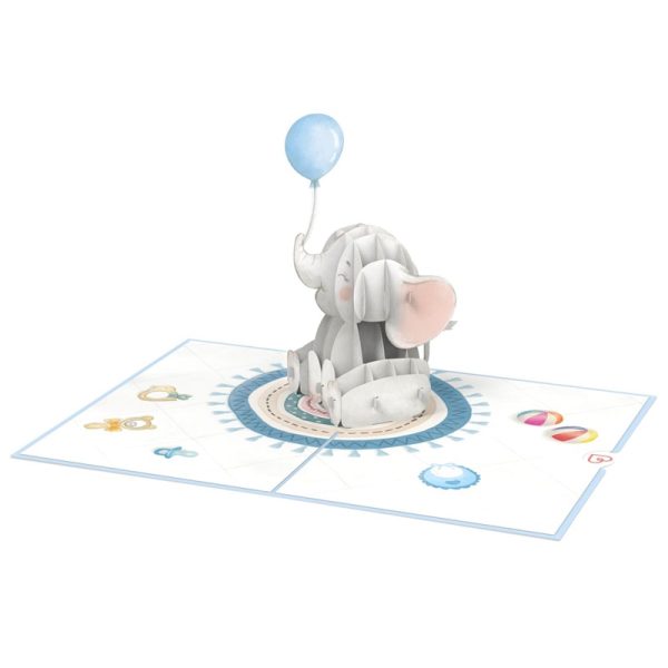 Papercrush pop-up kaart baby olifant blauw binnenkant