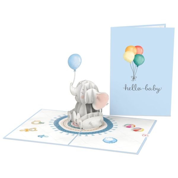 Papercrush pop-up kaart baby olifant blauw voorkant en binnenkant