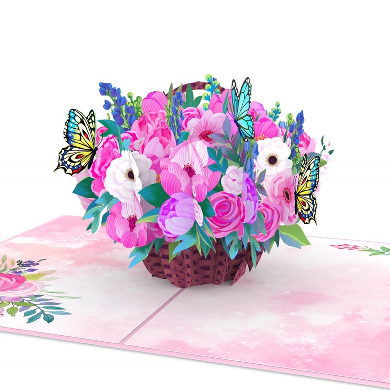 Papercrush pop-up kaart bloemenmand met hortensia's