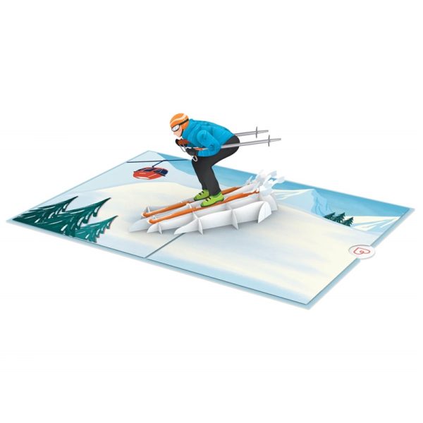 Papercrush pop-up kaart skiër binnenkant