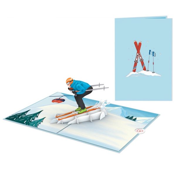 Papercrush pop-up kaart skiër binnenkant en voorkant