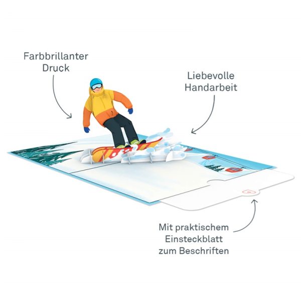 Papercrush pop-up kaart snowboarder binnenkant