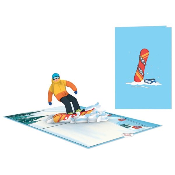 Papercrush pop-up kaart snowboarder voorkant en binnenkant