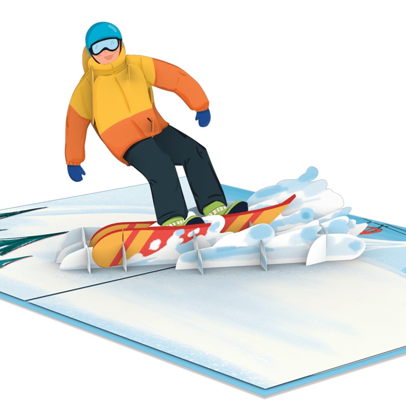 Papercrush pop-up kaart snowboarder