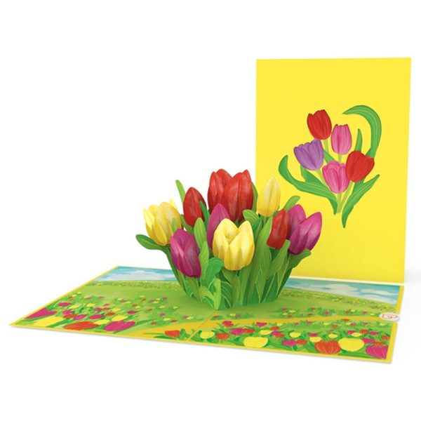 Papercrush pop-up kaart tulpenweide voorkant en binnenkant