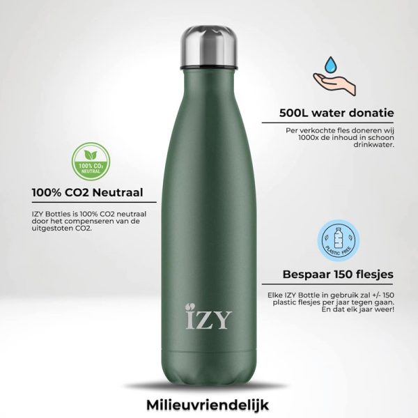 IZY Bottles thermosfles poedercoat groen milieuvriendelijk