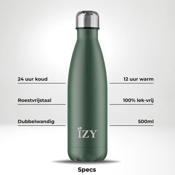 IZY Bottles thermosfles poedercoat groen specificaties