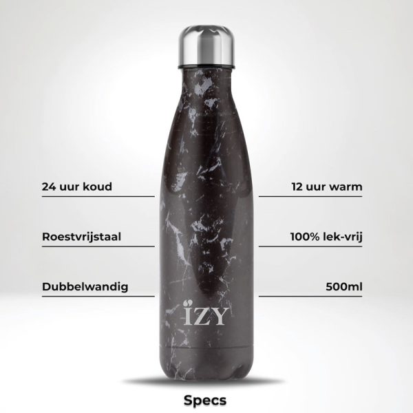 IZY bottles thermosfles marmer zwart specificaties