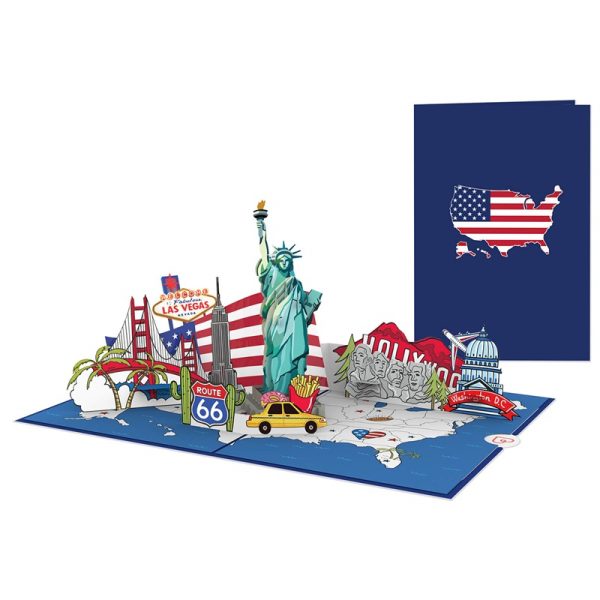 Papercrush pop-up kaart USA voorkant en binnenkant