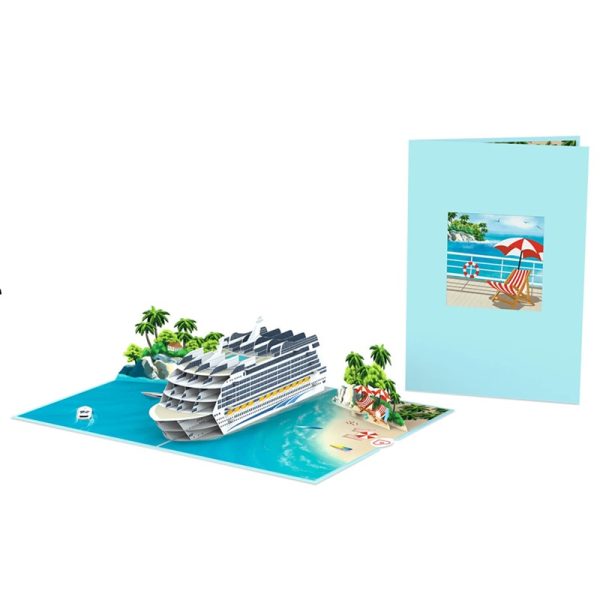 Papercrush pop-up kaart cruiseschip voorkant en binnenkant