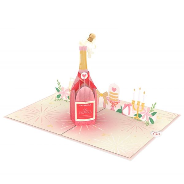 Papercrush pop-up kaart champagnefles binnenkant