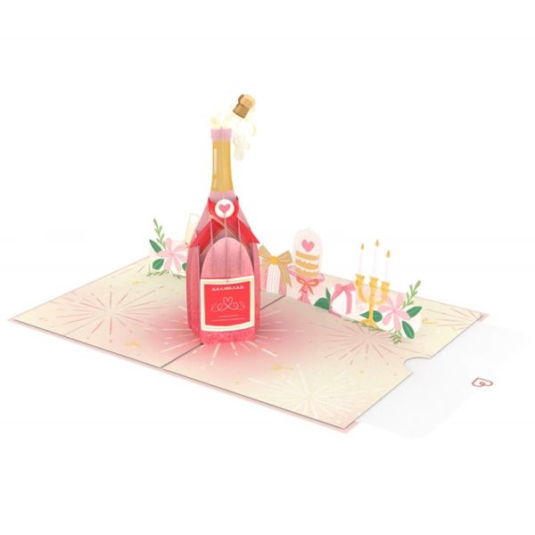 Papercrush pop-up kaart champagnefles binnenkant met schrijfkaart