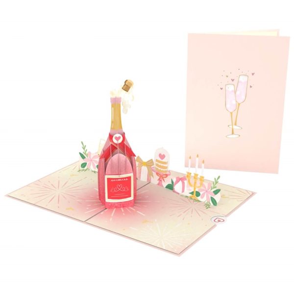 Papercrush pop-up kaart champagnefles voorkant en binnenkant