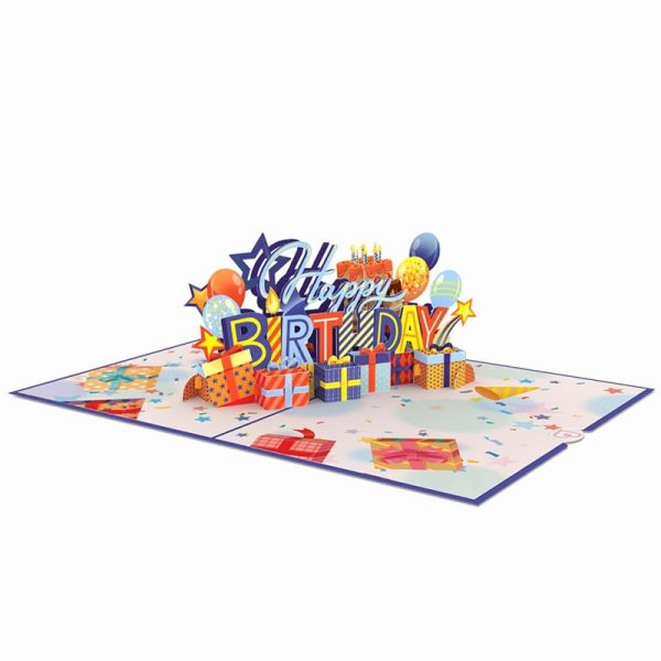 Papercrush pop-up kaart happy birthday blauw binnenkant