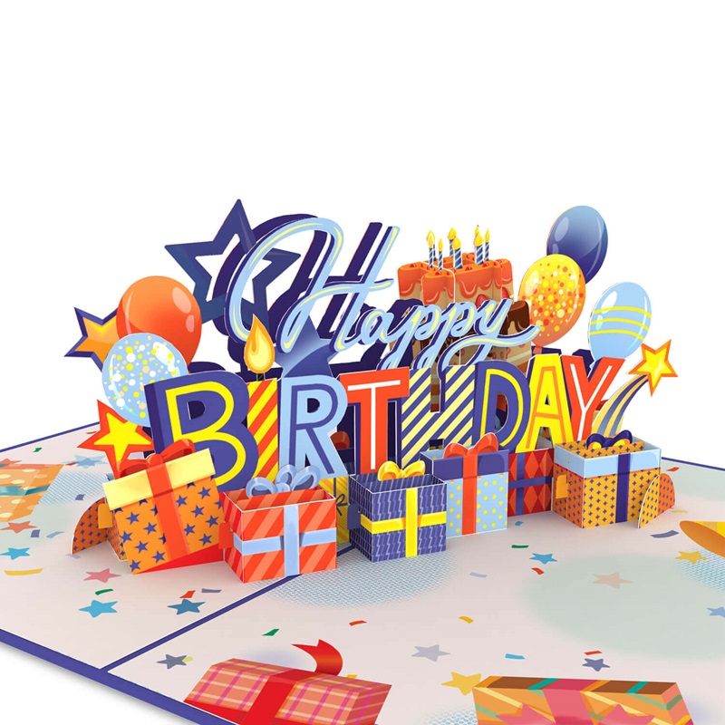 Papercrush pop-up kaart happy birthday blauw