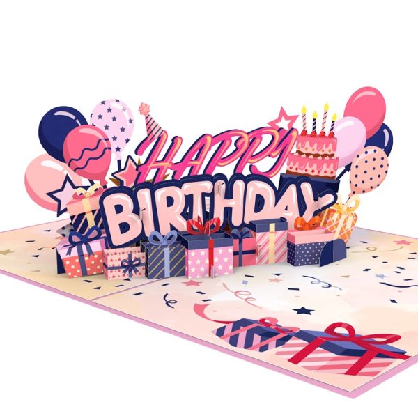 Papercrush pop-up kaart happy birthday roze