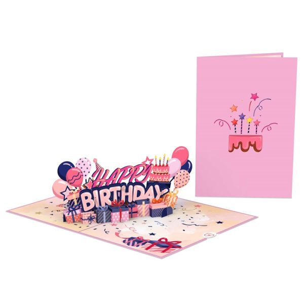 Papercrush pop-up kaart happy birthday roze voorkant en binnenkant