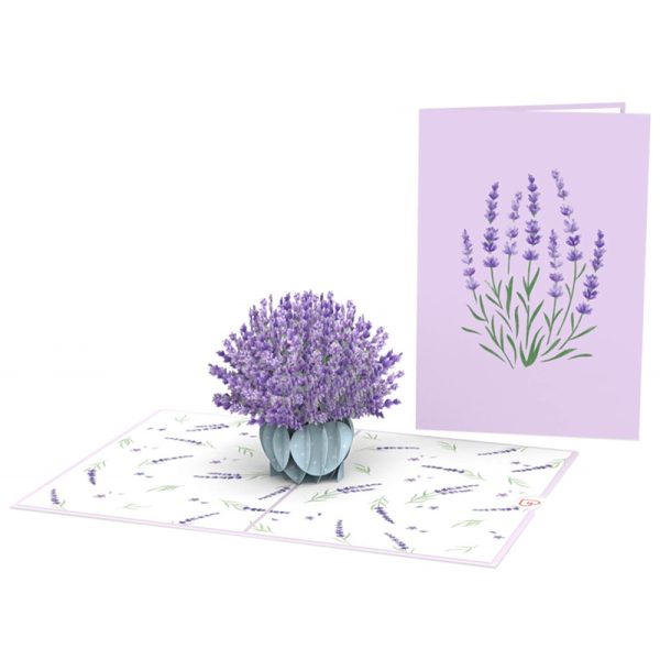 Papercrush pop-up kaart lavendel voorkant en binnenkant