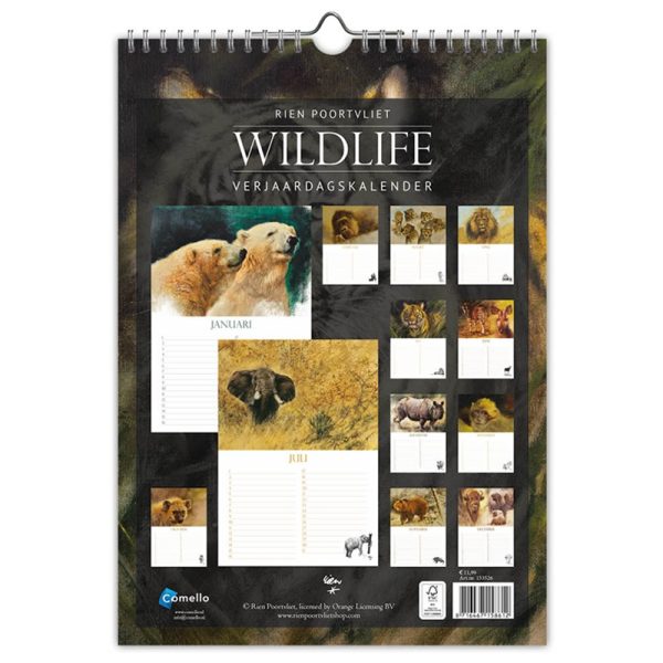 Rien Poortvliet verjaardagskalender wildlife achterkant