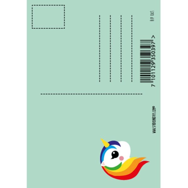 Studio Inktvis postkaart eenhoorn regenboog achterkant