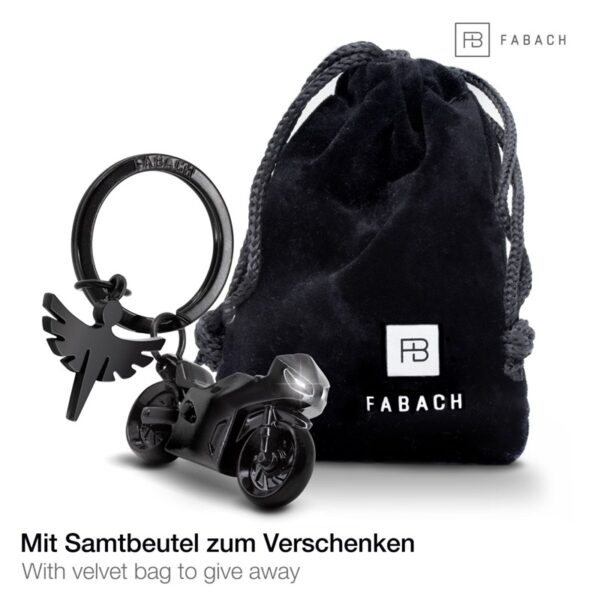 Fabach sleutelhanger beschermengel motorrijder zwart met opbergzakje