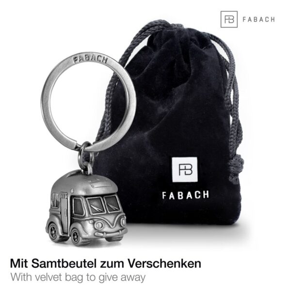 Fabach sleutelhanger camper antiek zilver met opbergzakje