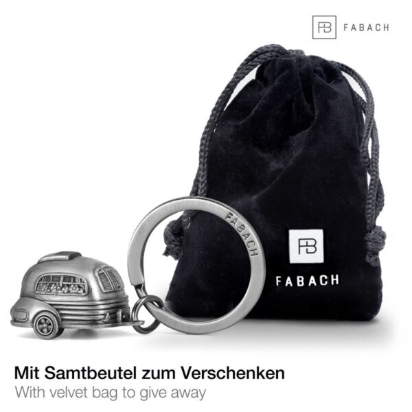 Fabach sleutelhanger caravan antiek zilver met opbergzakje