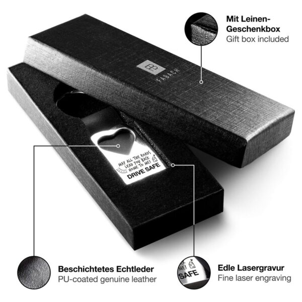 X0014BCLTP Fabach sleutelhanger met leer en gravure drive safe met geschenkdoos