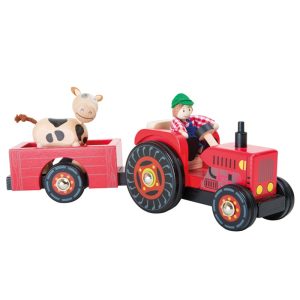 Small Foot houten voertuig tractor met aanhanger