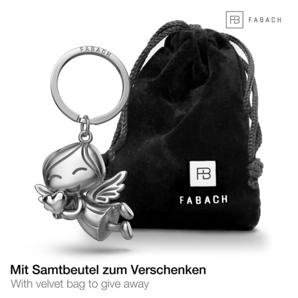 X001UB9C5F Fabach sleutelhanger beschermengel Lucky met hart zilver met opbergzakje